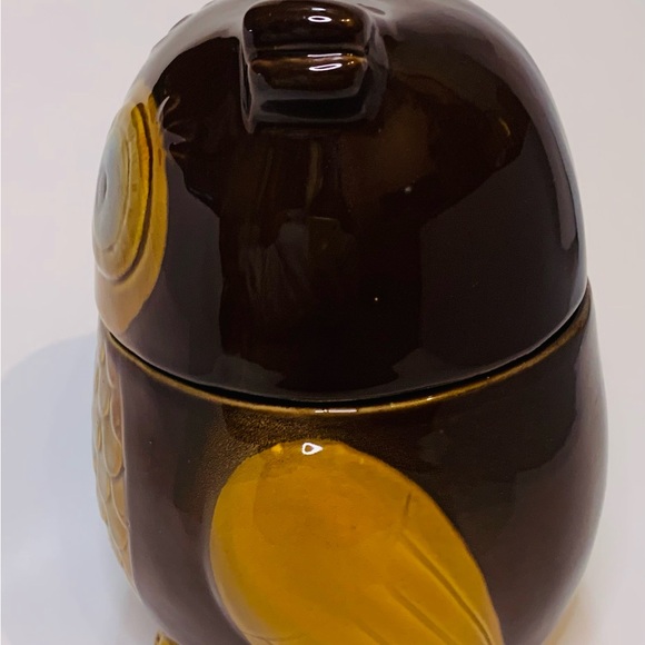 Gibson Home Brown And Gold Ceramic Owl Cookie Jar Canister 7.5” Vintage - Picture 2 of 8